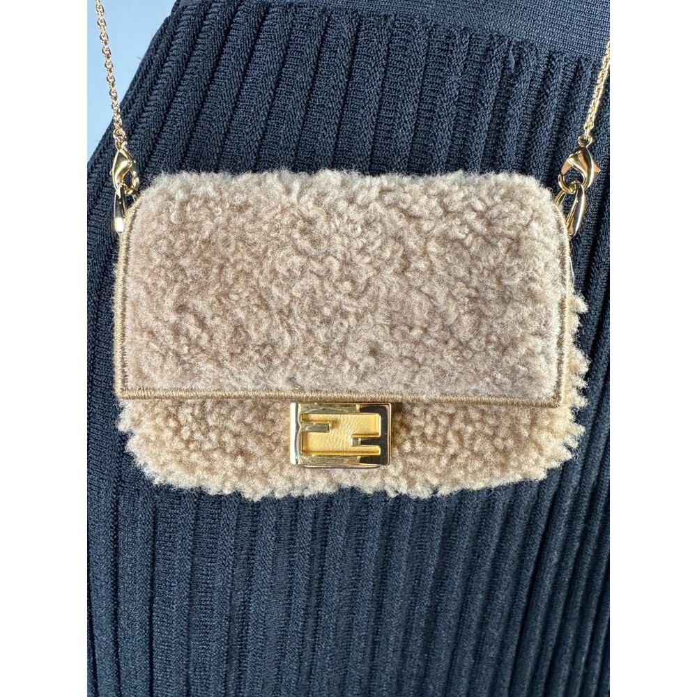 Fendi Baguette Bag Tan and Gold Shearling Mini with original COA, tags, dust bag - Picture 13 of 16
